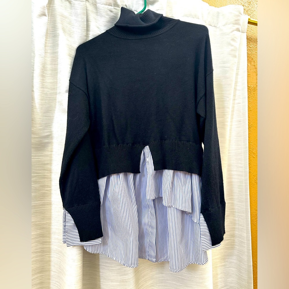 Asymmetrical hem twofer sweater shirt